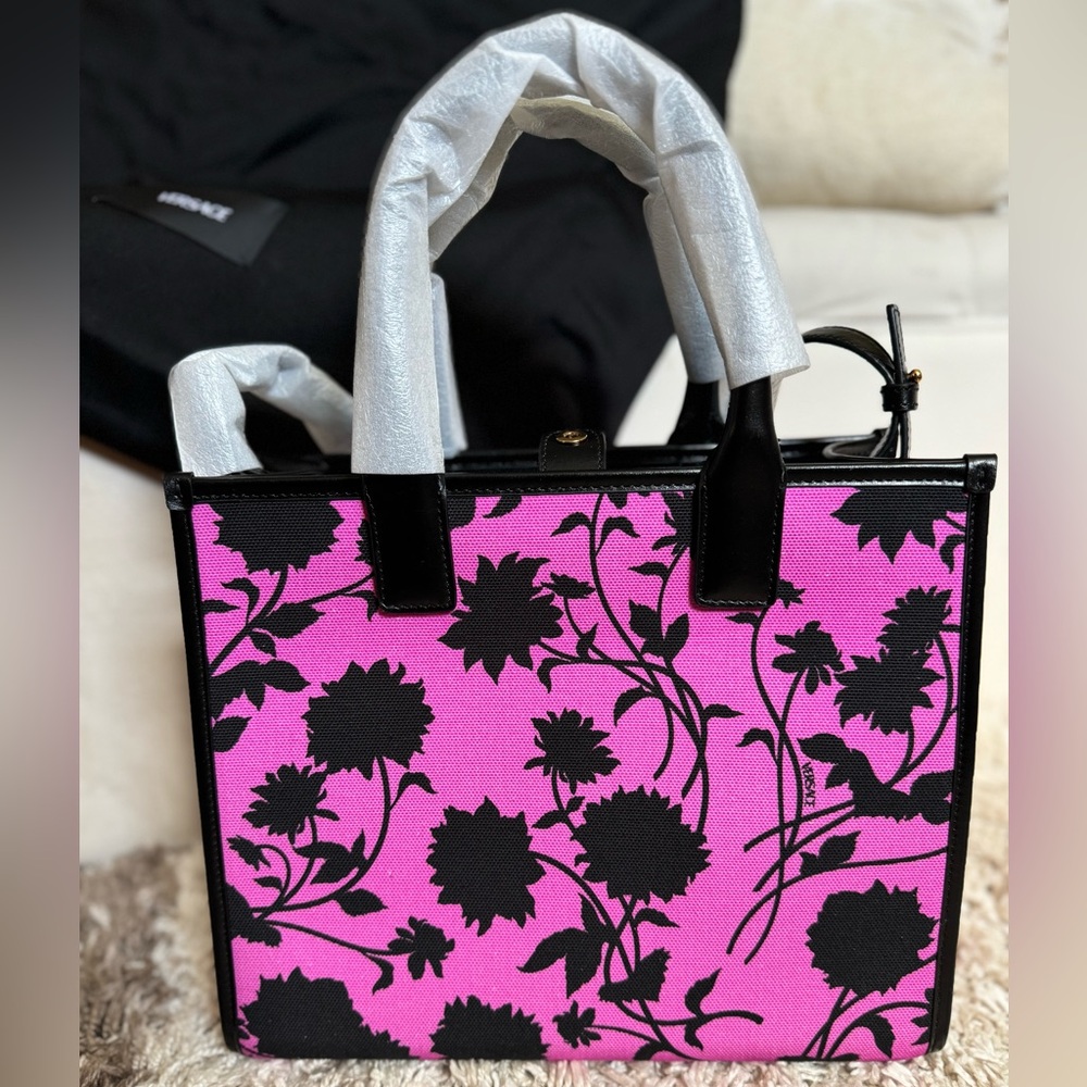 ***NIB & RARE VERSACE*** Floral Book Small Canvas Leather 2-Way Tote Bag LUXURY - Picture 2 of 15